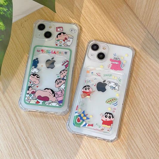 Japanese Cartoon Crayon Boy Photo Holder - iPhone Case PLUS X 11 12 13 14 15 16 Pro Promax KawaiiGiftLand