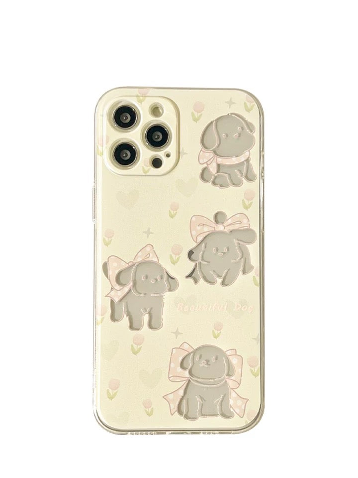 Lovely Puppy with Yellow Tulip iPhone case Kawaii Lovely Cute Lolita iPhone 6 7 8 PLUS SE2 XS XR X 11 12 13 14 15 Pro Promax 12mini 13mini KawaiiGiftLand