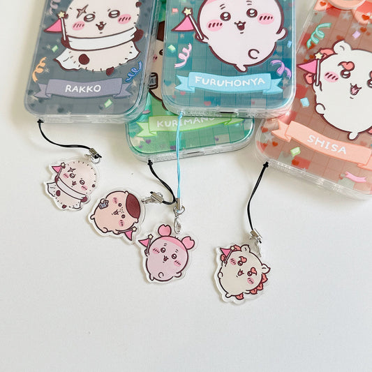 Japanese Cartoon ChiiKawa iPhone Laser Case with Strap | Happy Party Rakko Kurimanju Shisa Furuhonya - iPhone Case PLUS SE2 11 12 13 14 15 16 16e 17 17e Pro Promax 12mini 13mini