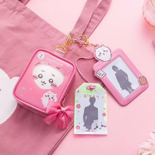 Japanese Cartoon Chiikawa Plastic with Ribbon Itabag Bag Keychain | ChiiKawa Hachiware Usagi Momonga Kurimanju Rakko Shisa Kani - Kawaii Items Can Put in Dolls Keep Dolls Clean