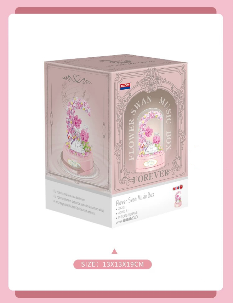 Mini Block Building Block with Music Box | Swan Garden - with LED Lights Valentine Wedding Gift DIY Handmade Gift