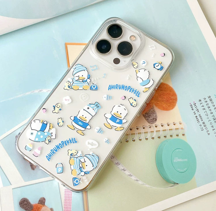Japanese Cartoon AhirunoPekkle Pekkle Duck Clean Blue Matt iPhone Case 12 13 14 15 16 Pro Promax KawaiiGiftLand