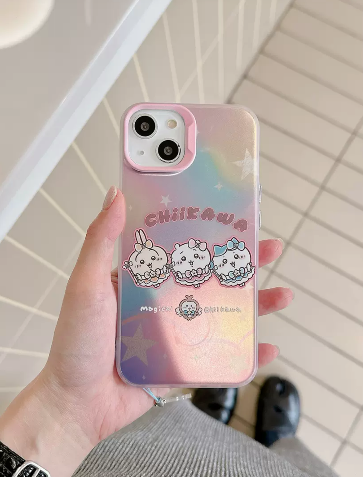 Japanese Cartoon iPhone Case with Strap | Laser ChiiKawa Magic Girls - iPhone CasePhone Case 7 8 PLUS SE2 XS XR X 11 12 13 14 15 16 Pro Promax 12mini 13mini KawaiiGiftLand