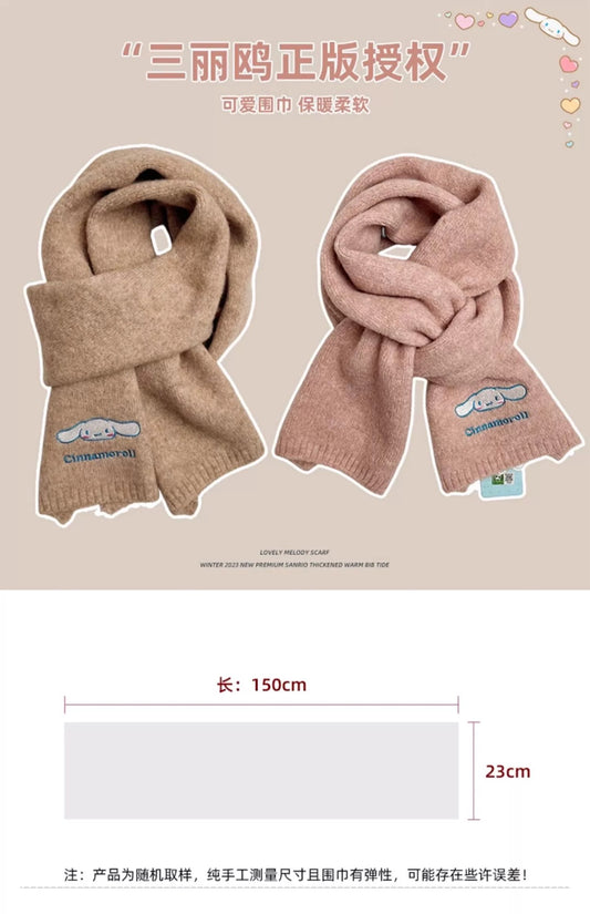 Sanrio Simple Casual Design Warm Scarf | Cinnamoroll - Made with Wool Autumn Winter Accessories Fashionable