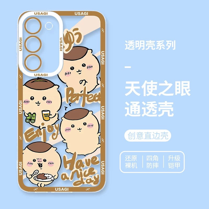 Japanese Cartoon Chiikawa Happy Enjoy Day Version | Chiikawa Hachiware Usagi Momonga Kurimanju - Phone Case Samsung Galaxy S26 S25 S24 S23 S22 S21 FE Ultra