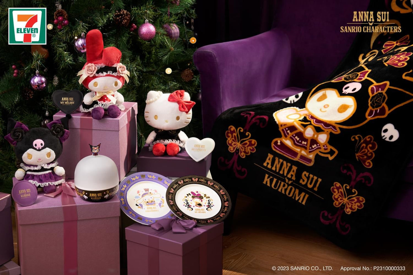 Sanrio X Anna Sui Soft Blanket | Hello Kitty Kuromi Purple & Black - Limited Edition KawaiiGiftLand