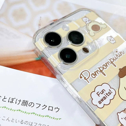Japanese Cartoon Sanrio | Clean Yellow Line Pompompurin - iPhone Case 13 14 15 16 Pro Promax Plus KawaiiGiftLand