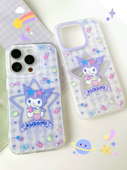 Japanese Cartoon Kuromi with Star Purple Clean Matt iPhone Case 12 13 14 15 Pro Promax KawaiiGiftLand
