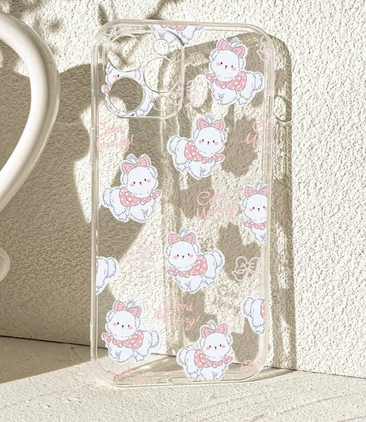 Lovely White Dog with Ribbon iPhone case Kawaii Lovely Cute Lolita iPhone 6 7 8 PLUS SE2 XS XR X 11 12 13 14 15 16 Pro Promax 12mini 13mini KawaiiGiftLand