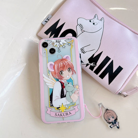Japanese Cartoon Cardcaptor Sakura with Bear Couple | Sakura & Syaoran Li - iPhone Case 6 7 8 PLUS SE2 XS XR X 11 12 13 14 15 16 Pro Promax 12mini 13mini KawaiiGiftLand