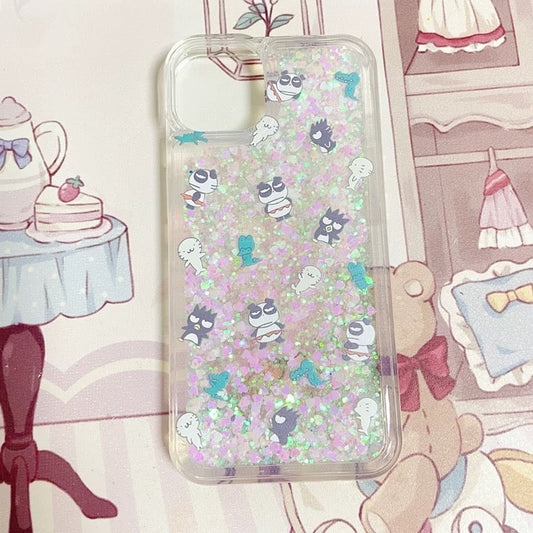 Japanese Cartoon Bad Badtz Maru Xo with friends Panda - Glitter QuickSand iPhone Case 6 7 8 PLUS SE2 XS XR X 11 12 13 14 15 16 Pro Promax 12mini 13mini KawaiiGiftLand