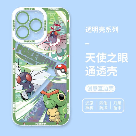 Japan Cartoon Pokemon Evolution Verison | Caterpie Butterfree - iPhone Case 6 7 8 PLUS SE2 XS XR X 11 12 13 14 15 16 16e Pro Promax 12mini 13mini