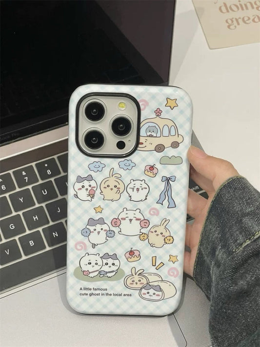 Japanese Cartoon ChiiKawa Hachiware Usagi Happy Day Double Protect iPhone Case 11 12 13 14 15 Pro Promax KawaiiGiftLand