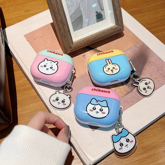 Japanese Cartoon ChiiKawa Pastel Colour | Chiikawa Hachiware Usagi Pink Blue Yellow Mint with Keychain - AirPods AirPodsPro AirPods3 AirPods4 Case KawaiiGiftLand