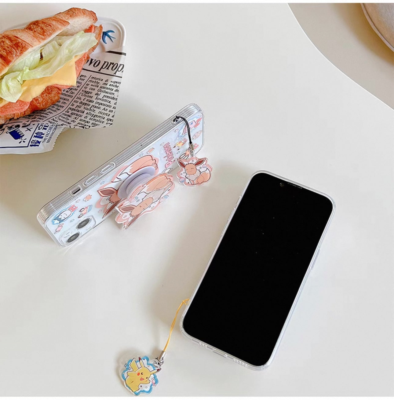 Japanese Cartoon Pokemon Hand Drawing Version | Pikachu Eevee - iPhone Case 7 8 PLUS SE2 XS XR X 11 12 13 14 15 16 Pro Promax 12mini 13mini KawaiiGiftLand