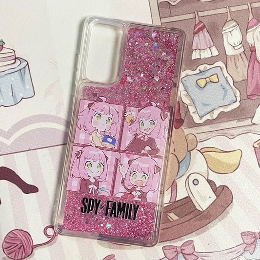 Japanese Cartoon SPY Family Comics Style Anya Forger - Silver Pink Heart Glitter QuickSand iPhone Case 6 7 8 PLUS SE2 XS XR X 11 12 13 14 15 16 Pro Promax 12mini 13mini KawaiiGiftLand