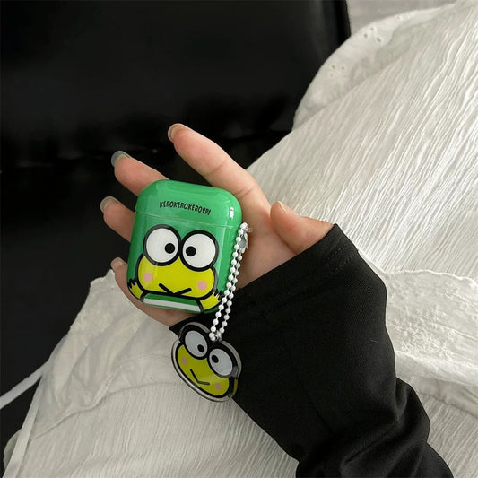 Japanese Cartoon Classical KeroKeroKeroppi Keroppi Hangyodon Blue Green with Keychain - AirPods AirPodsPro AirPods3 AirPods4 Case KawaiiGiftLand