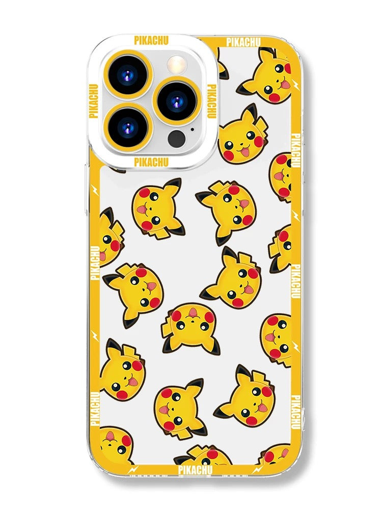 Japan Cartoon Pokemon Full Happy Face Verison | Pikachu - iPhone Case 6 7 8 PLUS SE2 XS XR X 11 12 13 14 15 16 16e Pro Promax 12mini 13mini
