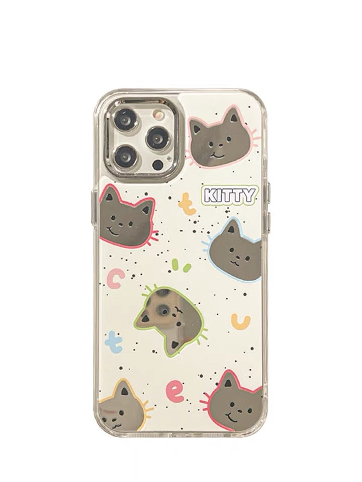 Lovely Cat Kitten with Mirror iPhone case Kawaii Lovely Cute Lolita iPhone PLUS 11 12 13 14 15 16 Pro Promax KawaiiGiftLand