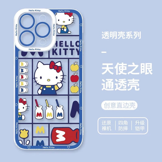 Japanese Cartoon Hello Kitty | Vintage Kitty Blue Version - iPhone Case PLUS SE2 XS XR X 11 12 13 14 15 16 16e 17 17e Pro Promax 12mini 13mini