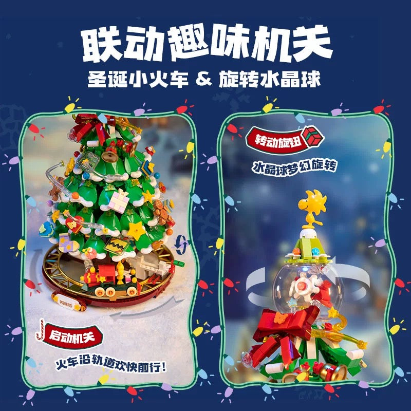 Pan Tasy x Peanut | Christmas Tree White Dog and Friends - Lovely Dog and Yellow Birds Building Blocks Toy Collections