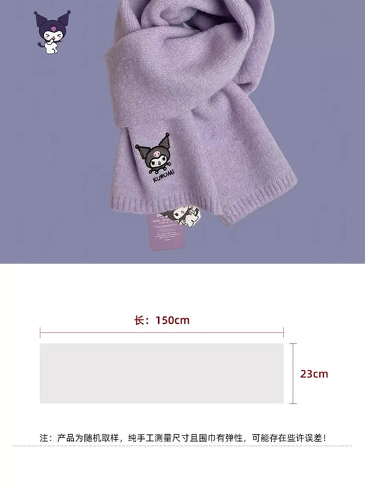 Sanrio Simple Casual Design Warm Scarf | Kuromi - Made with Wool Autumn Winter Accessories Fashionable