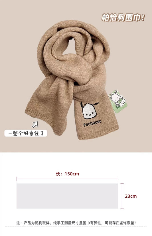 Sanrio Simple Casual Design Warm Scarf | Pochacco - Made with Wool Autumn Winter Accessories Fashionable