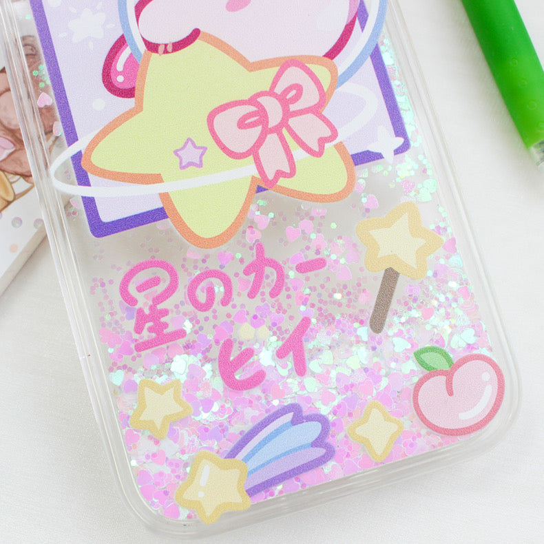 Japanese Cartoon Pink Monster Starkabi in Space Pink Glitter QuickSand iPhone Case 6 7 8 PLUS SE2 XS XR X 11 12 13 14 15 16 Pro Promax 12mini 13mini KawaiiGiftLand