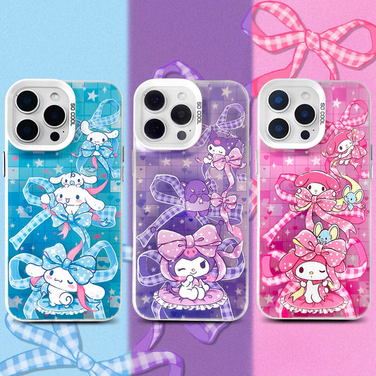 Japanese Cartoon Sanrio Colourful Ribbon Laser Case | Hello Kitty My Melody Kuromi Cinnamoroll Pompompurin Hangyodon 6 Styles - Phone Case Samsung Galaxy S26 S25 S24 S23 S22 S21 FE Ultra Edge