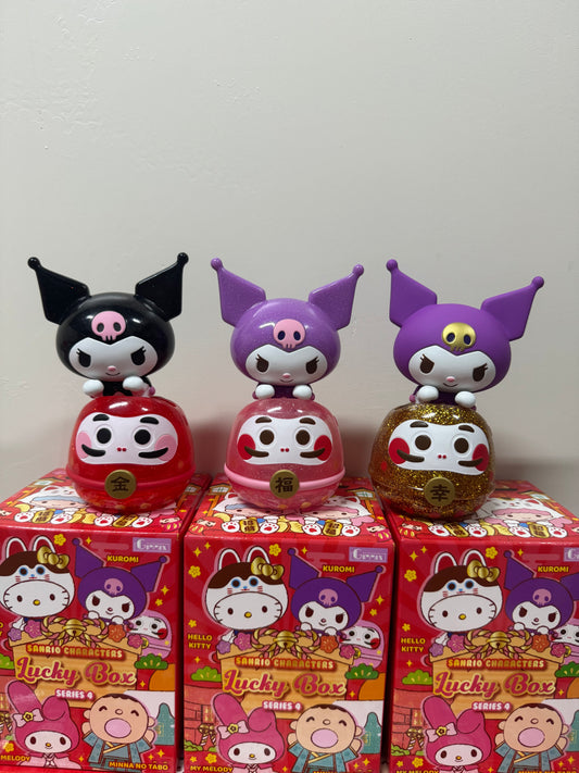Mystery Blind Box Sanrio Characters Vinly Figure Lucky Box | Series A+B+Secret full set of 3 Kuromi Lucky Daruma - Kawaii Collectable Toys