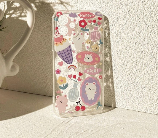 Bear with Sweets Sticker Mori Style iPhone case Kawaii Lovely Cute Lolita iPhone 6 7 8 PLUS SE2 XS XR X 11 12 13 14 15 16 Pro Promax 12mini 13mini KawaiiGiftLand
