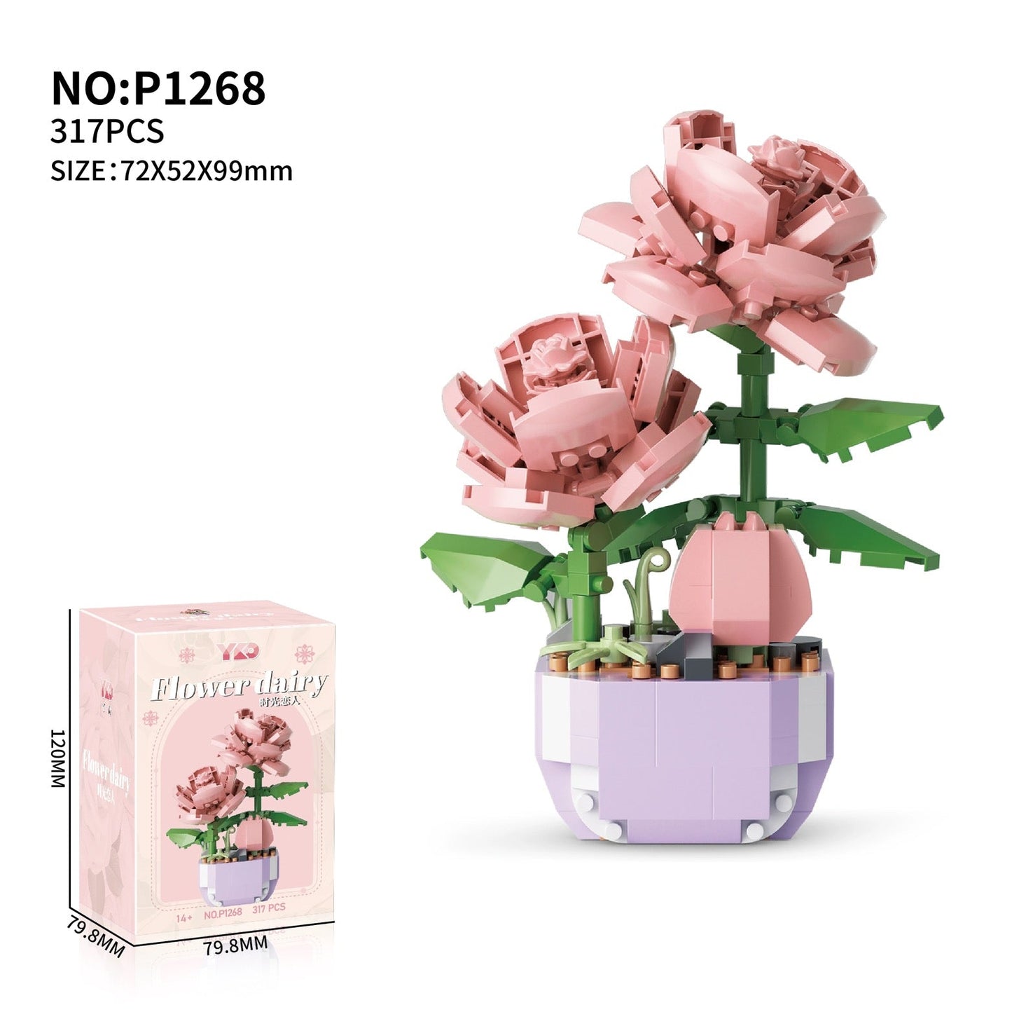 Mini Block Building Flower Dairy | Rose Sunflower Peony Daisy Tulip - Tiny Particle Assembly DIY Handmade Gift KawaiiGiftLand