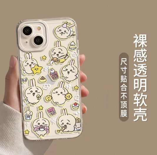 Japanese Cartoon Chiikawa | Usagi Stickers Style Black Clear - iPhone Case 6 7 8 PLUS SE2 XS XR X 11 12 13 14 15 Pro Promax 12mini 13mini