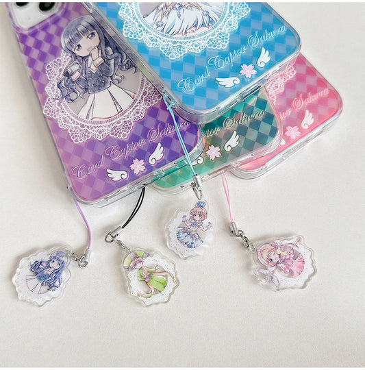Japanese Cartoon CardCaptorSakura Phone Case with Strap | Laser Sakura Syaoran Tomoyo - iPhone Case PLUS SE2 XS XR X 11 12 13 14 15 Pro Promax 12mini 13mini