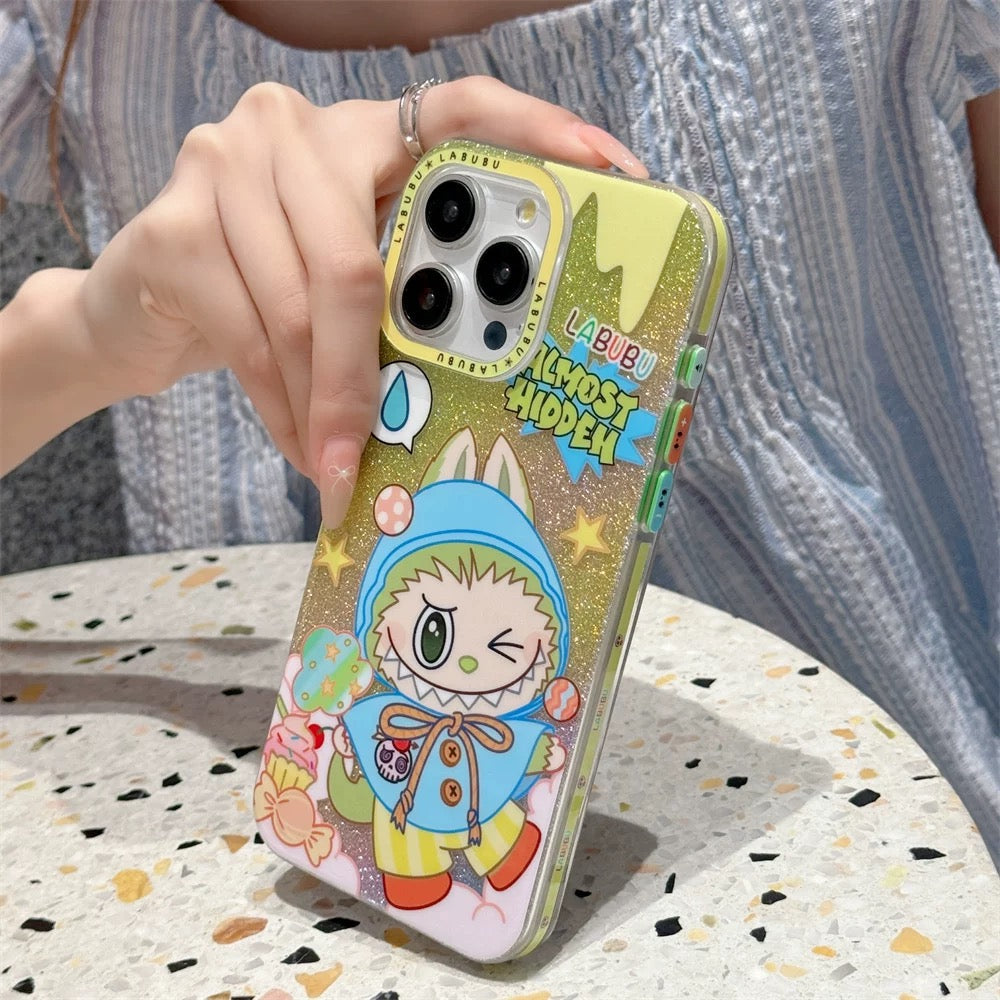 Cute Cartoon Monster Outing with Fashion | Blue & Pink Glitter - iPhone Case 12 13 14 15 Pro Promax KawaiiGiftLand