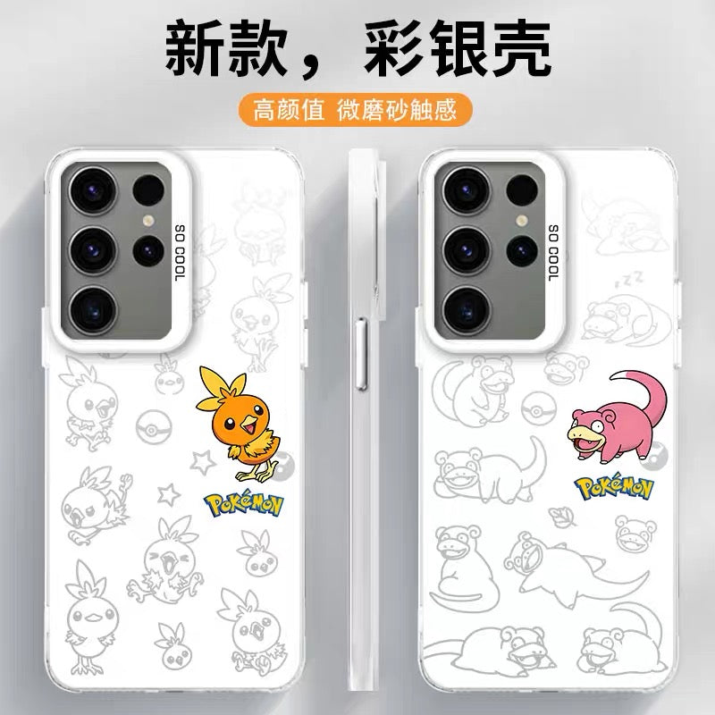 Japanese Cartoon Pokemon Matt & Silver Case Part4 | Psyduck Snorlax Slowpoke Oddish Togepi Gengar Lucario 7 Styles - Phone Case Samsung Galaxy S26 S25 S24 S23 S22 S21 FE Ultra Edge
