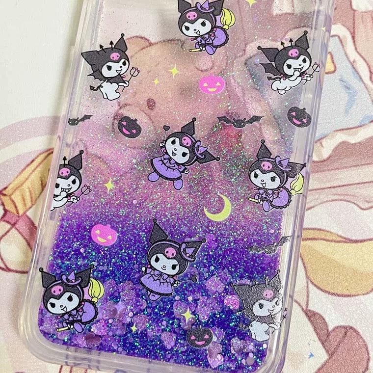 Japanese Cartoon Kuromi Witch - Purple Glitter QuickSand iPhone Case 6 7 8 PLUS SE2 XS XR X 11 12 13 14 15 16 Pro Promax 12mini 13mini KawaiiGiftLand