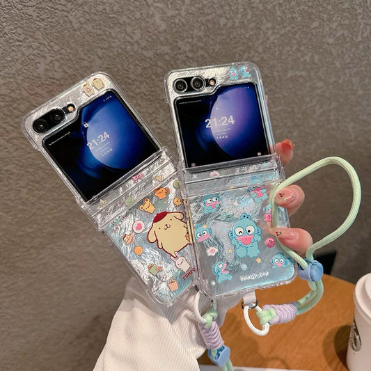 Cute Cartoon Case with Phone Strap | Pompompurin Hangdoyon - Phone Case Samsung Galaxy Z Flip 3 4 5 6
