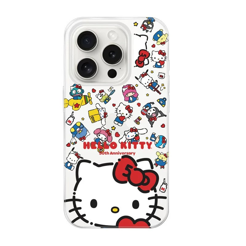 Japanese Cartoon Sanrio with friends Hello Kitty 50th Anniversary - iPhone Case 13 14 15 16 Pro Promax KawaiiGiftLand