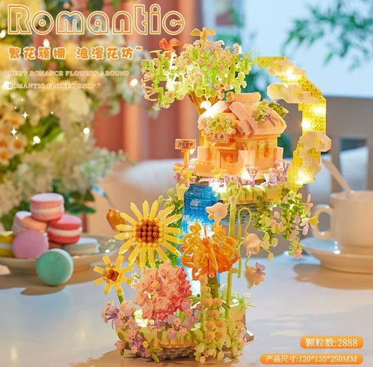 Mini Block Building Romantic Flower Tree House - with LED Lights DIY Valentine Handmade Gift KawaiiGiftLand