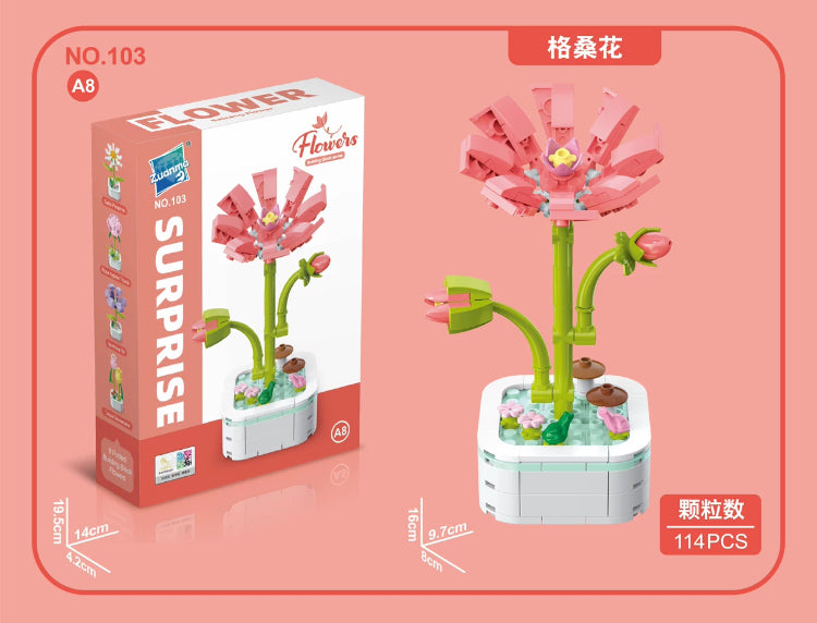 Mini Block Building Flower Series 1 | Daisy Pink Rose Sunflower - Tiny Particle Assembly DIY Handmade Gift KawaiiGiftLand