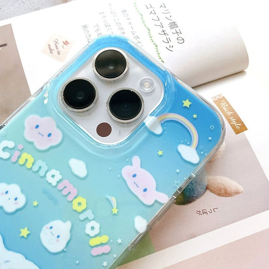 Japanese Cartoon Cinnamoroll Rainbow Sky iPhone Case 14 15 Pro Promax KawaiiGiftLand