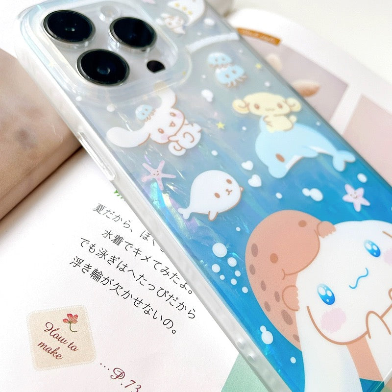 Japanese Cartoon Cinnamonroll with Ocean Marine iPhone Case 12 13 14 15 16 Pro Promax KawaiiGiftLand