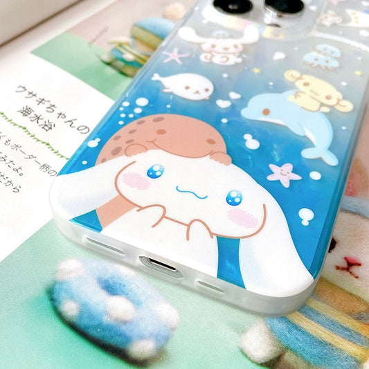 Japanese Cartoon Cinnamonroll with Ocean Marine iPhone Case 12 13 14 15 16 Pro Promax KawaiiGiftLand