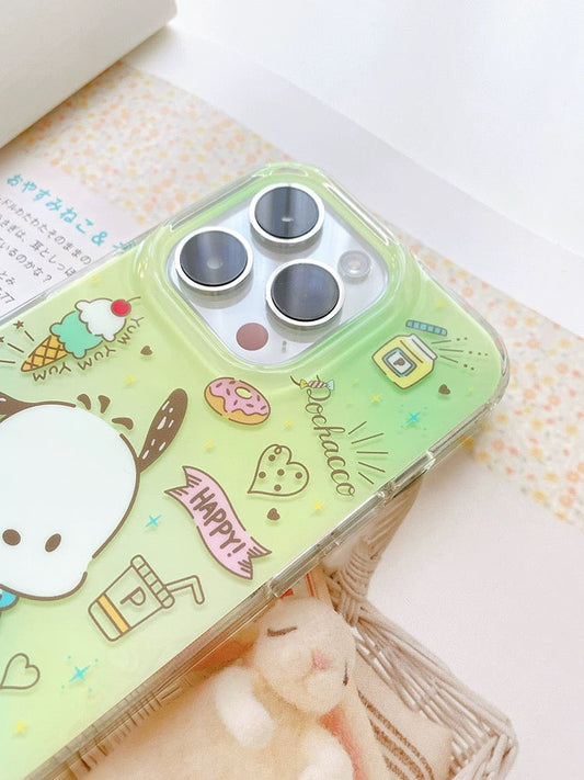 Japanese Cartoon Pochacco Ice Cream Green iPhone Case 14 15 Pro Promax KawaiiGiftLand