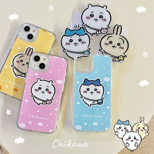 Japanese Cartoon Chiikawa | Outing ChiiKawa Hachiware Usagi with Stand - iPhone Case 11 12 13 14 15 16 17 Pro PromaxKawaiiGiftLand