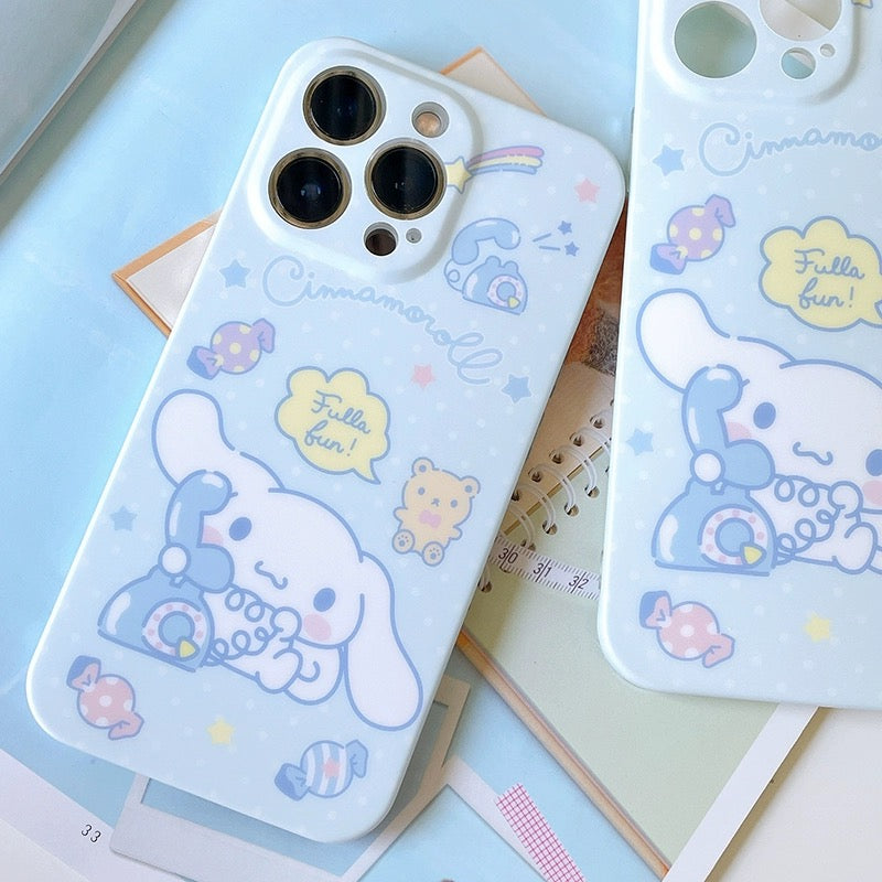 Japanese Cartoon Cinnamoroll Telephone Pastel Matt iPhone Case 12 13 14 15 Pro Promax KawaiiGiftLand
