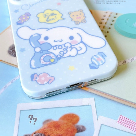 Japanese Cartoon Cinnamoroll Telephone Pastel Matt iPhone Case 12 13 14 15 Pro Promax KawaiiGiftLand