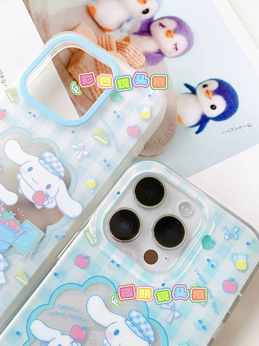 Japanese Cartoon Cinnamoroll with Fruit and Rocking Horse Blue Clean Matt iPhone Case 12 13 14 15 Pro Promax KawaiiGiftLand