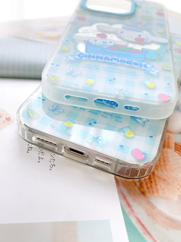 Japanese Cartoon Cinnamoroll with Fruit and Rocking Horse Blue Clean Matt iPhone Case 12 13 14 15 Pro Promax KawaiiGiftLand